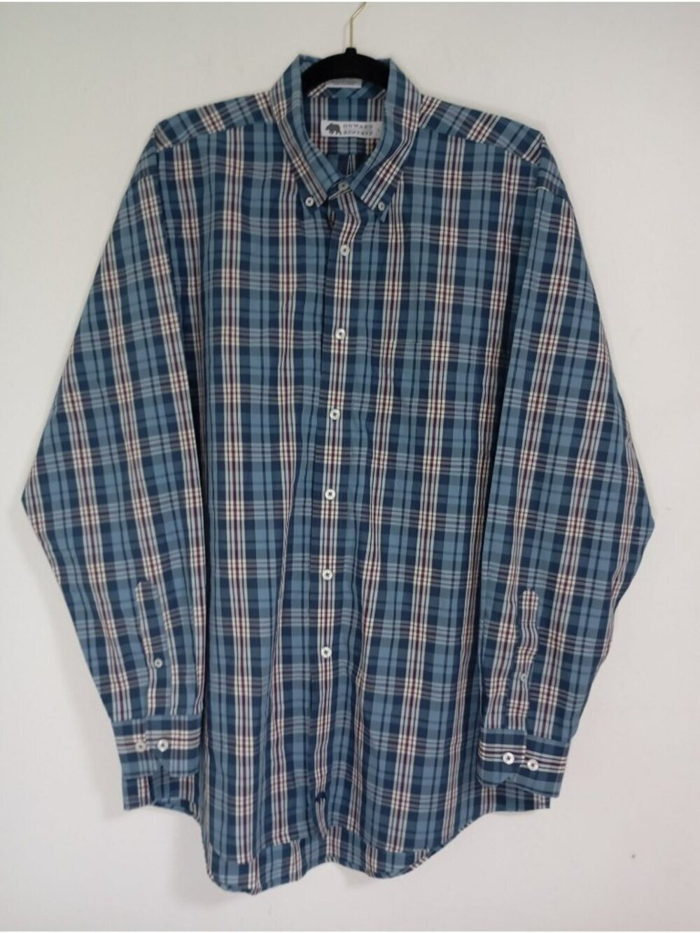 Onward Reserve Mens Blue Plaid Button-Down Shirt Classic Fit L 100% Cotton